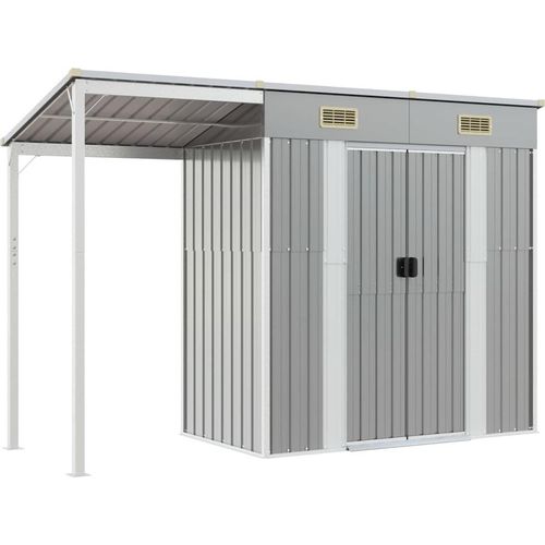 Prolenta Premium - Gartenhaus mit Schleppdach Hellgrau 277x107x181 cm Stahl