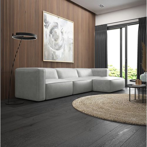 Ecksofa Designersofa Sofa HELMER in Stoff Pola Silbergrau Ottomane Rechts