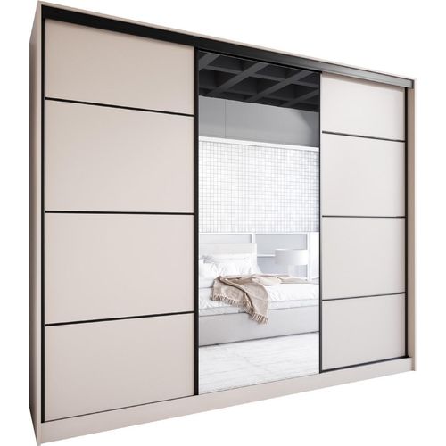 Schiebeschrank mit Spiegel und Schubladen Kleiderschrank Schwebetürenschrank NOBI C 250 kaschmir