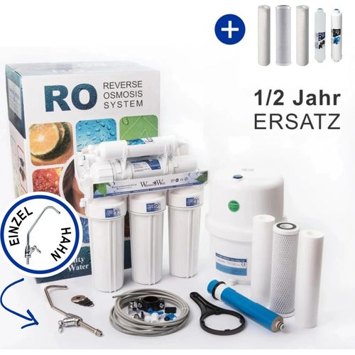 Umkehrosmoseanlage 6 Stufen RO6 Wasserfilter Mit Einzel Hahn Und 1/2 Jahr Ersatz