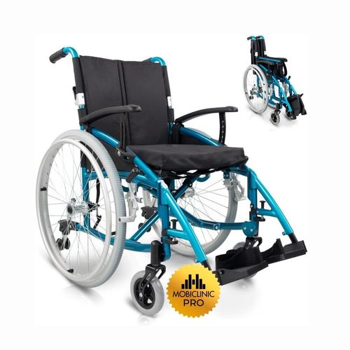 Rollstuhl Faltbar Aluminium Leicht Manuell Mit Bremsen Klappbare und geteilte Rückenlehne Faltrollstuhl Blau Venecia Mobiclinic