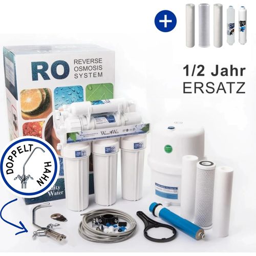 Umkehrosmoseanlage 6 Stufen RO6 Wasserfilter Mit Doppelt Hahn Und 1/2 Jahr Ersatz
