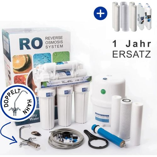 Umkehrosmoseanlage 6 Stufen RO6 Wasserfilter Mit Doppelt Hahn Und 1 Jahr Ersatz