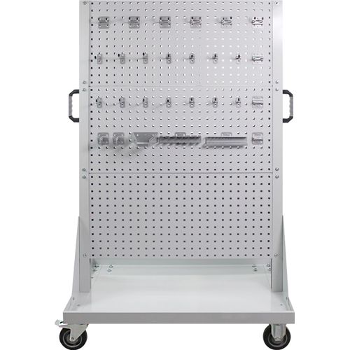 Rollwagen mit 6 Lochplatten + 28-teilige Haken-Set | HxBxT 171x106,5x73cm | Lichtgrau