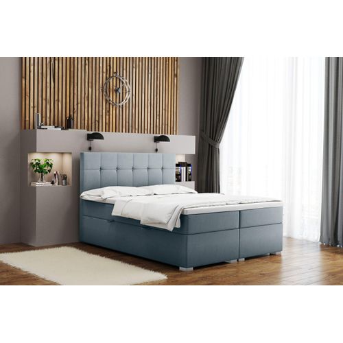 Kaiser Möbel Boxspringbett mit matratze und bettkasten, Schlafbett LINDT stoff Velvet Hellgrau 200x200 cm