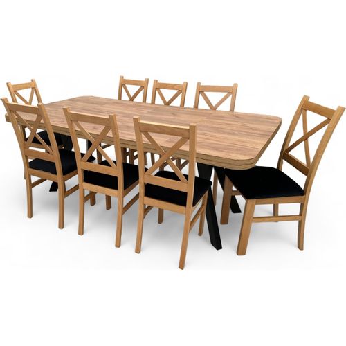 Set Klapptisch Zaowal 90x90/190 cm + 8 Stühle Oak Craft + Velvet