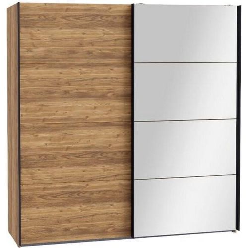 Kleiderschrank Hayato Hyts92411 Schrank 2 Türiger Schwebetürenschrank 220X210X61 Cm Schwarz/Alpenfichte