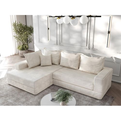 Ecksofa Couchgarnitur Sofa OSKAR in Stoff Tilia Creme Ottomane Links