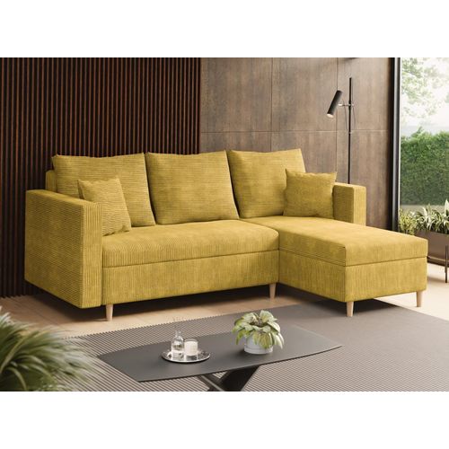 SALES LEADER Ecksofa BERLIN 230x145 cm mit schlaffunktion, mit Bettkasten, universelle Seite, Moderner Stoff POSO 43, Gelb