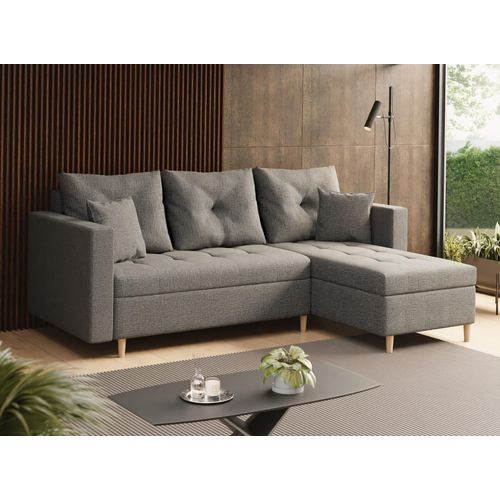 SALES LEADER Ecksofa BERLIN 230x145 cm mit schlaffunktion, mit Bettkasten, universelle Seite, Moderner Stoff HUGO 90D, Grau