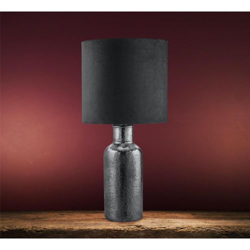 Tischlampe in chrome mit grauem Wildlederschirm 64cm Höhe E27