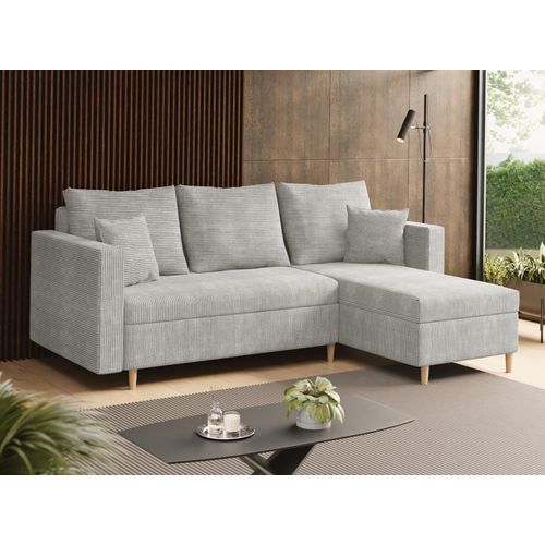 SALES LEADER Ecksofa BERLIN 230x145 cm mit schlaffunktion, mit Bettkasten, universelle Seite, Moderner Stoff POSO 100, Beige