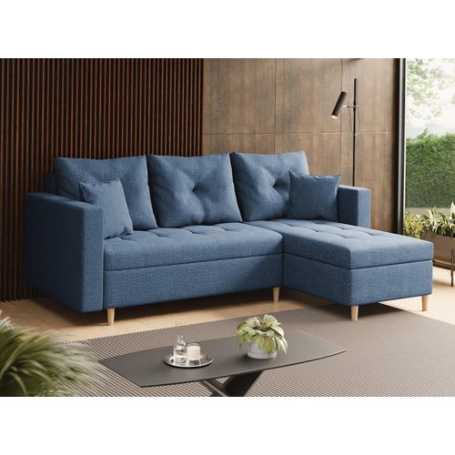 SALES LEADER Ecksofa BERLIN 230x145 cm mit schlaffunktion, mit Bettkasten, universelle Seite, Moderner Stoff HUGO 8, Blau