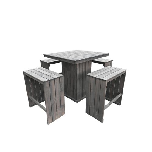 Sitz-Garnitur Grömitz 1 Tisch + 4 Bänke, grau, 100% Kiefer Massivholz