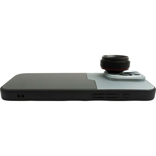 SYSTEM-S Makro Linse 1.1x bis 2.8x Filter 37 mm mit Hülle für iPhone 15 Pro Max in Schwarz Grau