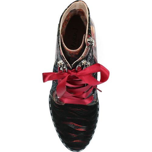 Laura Vita Damen Stiefelette Leder Blumenmuster Satinband Schnürung Gaclao 40, Größe:40 EU, Farbe:Rot