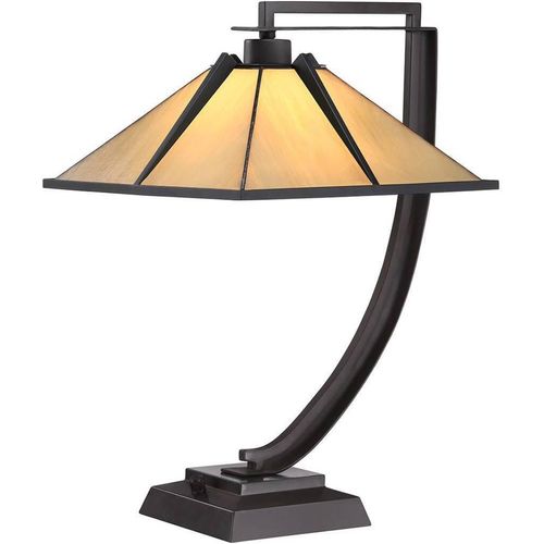 Tischleuchte POMEROY 1xE27 60W Stahl Western Bronze, Kunstglas H:54.8cm B:33cm dimmbar