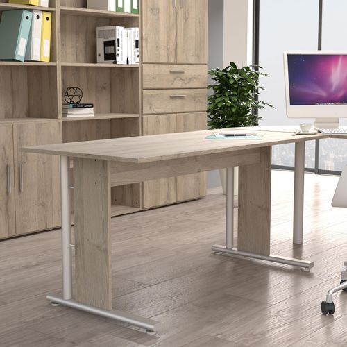 Schreibtisch ></noscript>MINDI< in Bianco Eiche Nachbildung- 150x72x70cm (BxHxT)
