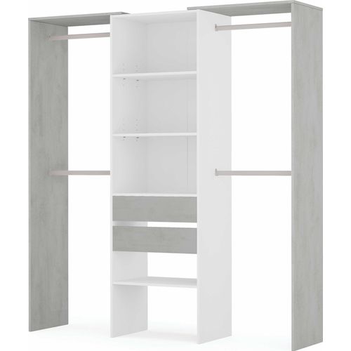 Kleiderschrank >Tidy< in Artik-Weiß / Beton Grau - 179x202x50 (BxHxT)