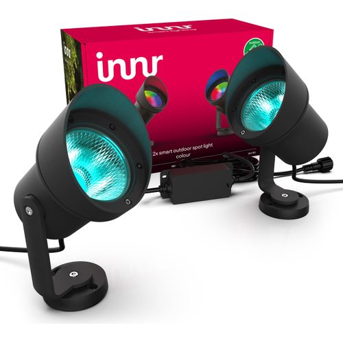Innr Gartenstrahler XL, funktioniert mit Philips Hue*, Zigbee Smart Outdoor Spot White & Color, komplettes Set mit 2 Außenleuchten
