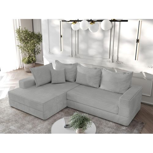 Ecksofa Couchgarnitur Sofa OSKAR in Stoff Tilia Hellgrau Ottomane Links