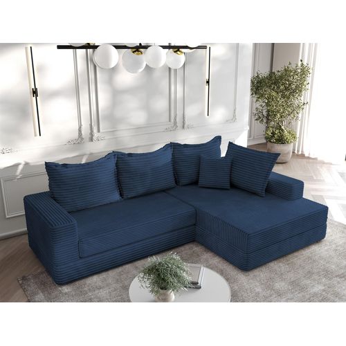Ecksofa Couchgarnitur Sofa OSKAR in Stoff Tilia Dunkelblau Ottomane Rechts
