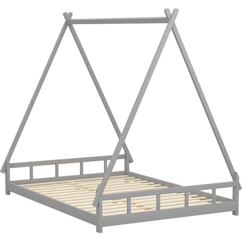 Massivholz Kinderbett(Grau)140*200cm, Zeltbett, Hochbett, Jugendbett, Eltern-Kind-Bett, Massivholzbettgestell