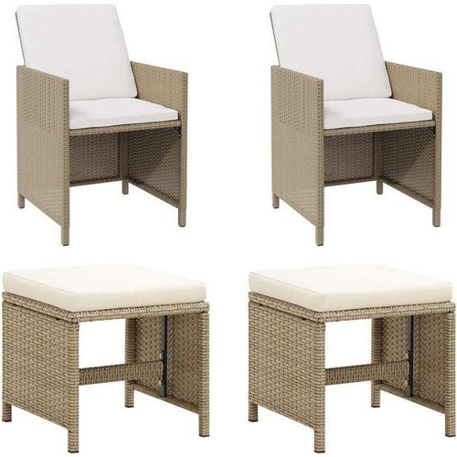 Gartenstühle mit Hocker 2 Stk. Poly Rattan Beige