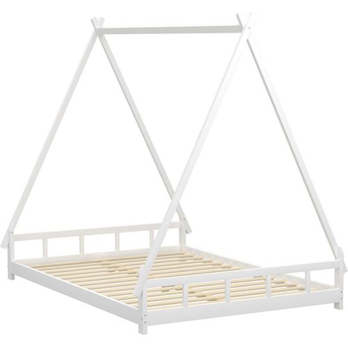 Massivholz Kinderbett(Weiß)140*200cm, Zeltbett, Hochbett, Jugendbett, Eltern-Kind-Bett, Massivholzbettgestell