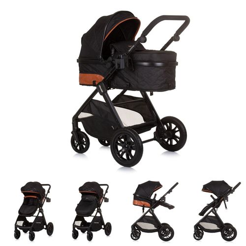 Chipolino Harmony Zusammenklappbarer 3-in-1-Kinderwagen mit Wickeltasche Obsidian Black