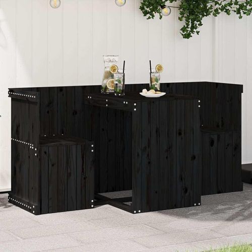 Ankonbej Balkonmöbel-Set 2-Sitzer Schwarz Massivholz Kiefer