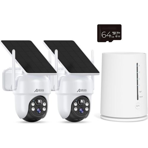 4MP HD-Überwachungskamera-Kit, Akku mit Solarpanel, 4-Kanal-Basisstation mit 2 Outdoor-Überwachungskameras, WLAN, Farbnachtsicht, 64GB