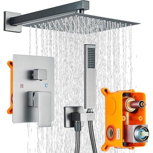 Unterputz Duscharmaturenset Badezimmer Edelstahl Duschgarnitur mit Duschkopf 25*25cm