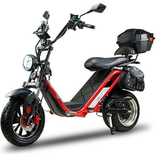 Elektroroller Motorroller BILI COCO DYNAMIC 13/13 4000 W, 60V 38Ah Lithium Akku, mit Alarm, Handyhalter, Motorradkoffer, Seitentaschen, 45 km/h, Rot