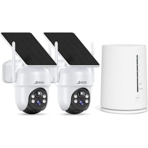 4MP HD-Überwachungskamera-Kit, Akku mit Solarpanel, 4-Kanal-Basisstation mit 2 Outdoor-Überwachungskameras, WLAN, Farbnachtsicht