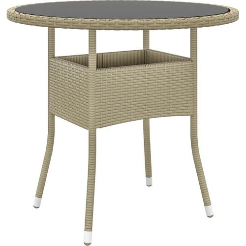 Gartentisch Ø80x75 cm Hartglas und Poly Rattan Beige