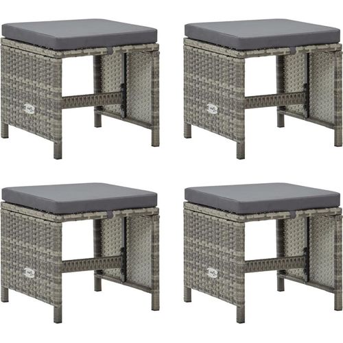 Gartenhocker 4 Stk. mit Sitzkissen Poly Rattan Grau