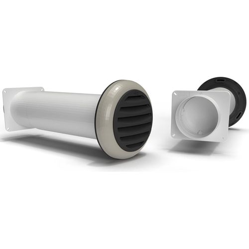 Rundrohr Ø 125mm, Teleskopmauerkasten 350-680mm, Rückschlagventil