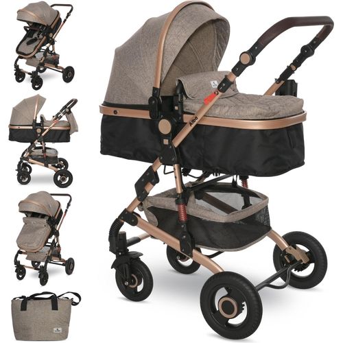 Lorelli Kinderwagen Alba 2 in1, Kombikinderwagen, Baby Buggy mit Liegefunktion klein, Reisebuggy mit Liegeposition mit Fußsack, Liegebuggy, Beige
