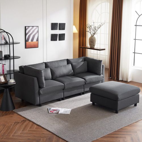 Polstermöbel Sofa 220x83x81 cm L-förmiges Sofa Modernes Design Dreisitzer-Sofa Wohnzimmer Sofa Ecksofa mit Fußhocker Grau