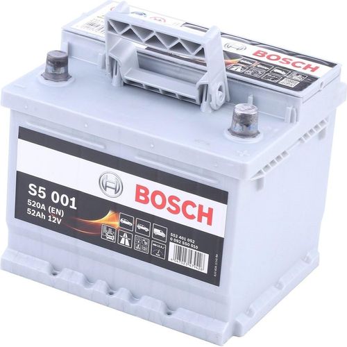 BOSCH 0 092 S50 010 - OE 3D0 915 105 C Batterie 12V 52Ah 520A für C3 II (SC), Fiesta V, Fiesta VI, Focus (DAW, DBW), Focus (DNW), Focus (DFW), Focus III, Fusion, KA (RB), KA (RU8), KA+ (FK), Street KA (RL2), 2 (DY), MX-5 I (NA), MX-5 II (NB), Almera II (N16), Almera Tino (V10), Micra III (K12), Agila A, Agila B, Combo, Combo Tour, Corsa E (X15), Speedster (E01), Zafira B, Clio II, Clio III, Fluenc
