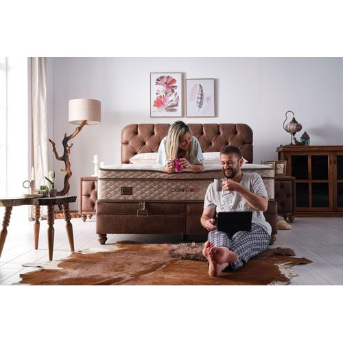 Pointhome Bambi Boxspringbett Set 180x200 H2/H5, Comfizone, Matratze mit einstellbarem Härtegrad, 1xMatratze mit Topper, 2xBettkasten, 1xBettkopfteil