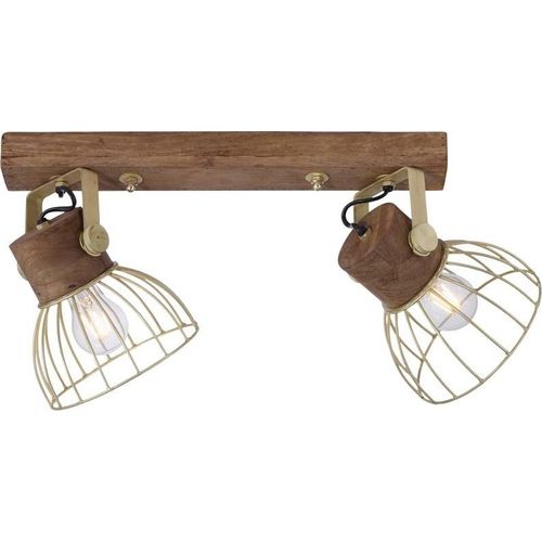 Decken-Wandleuchte, Messing-matt, Mangoholz, L 64 cm