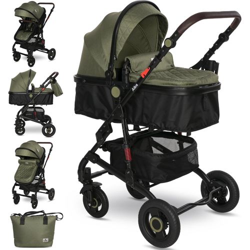 Lorelli Kinderwagen Alba 2 in1, Kombikinderwagen, Baby Buggy mit Liegefunktion klein, Reisebuggy mit Liegeposition mit Fußsack, Liegebuggy, Grün