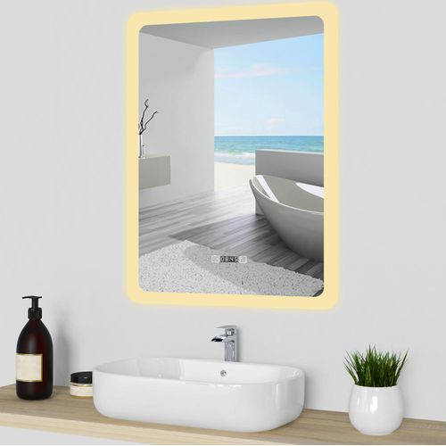 LED Badspiegel mit Uhr Beschlagfrei Badzimmerspiegel 60x80cm Wandspiegel mit Kalt/Neutral/Warmweiß Dimmbar Speicherfunktion Vertikal Installation CRI 90+