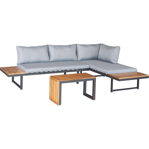 Gartenlounge Loungeset Ecksofa Nairobi Aluminium Akazie anthrazit