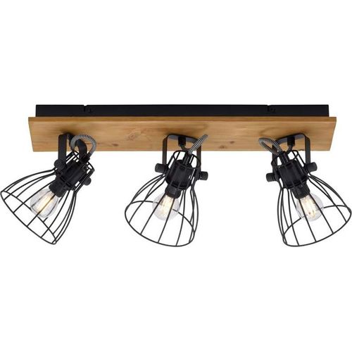 Deckenleuchte, Holz braun, Metallgitter schwarz, beweglich H 21 cm