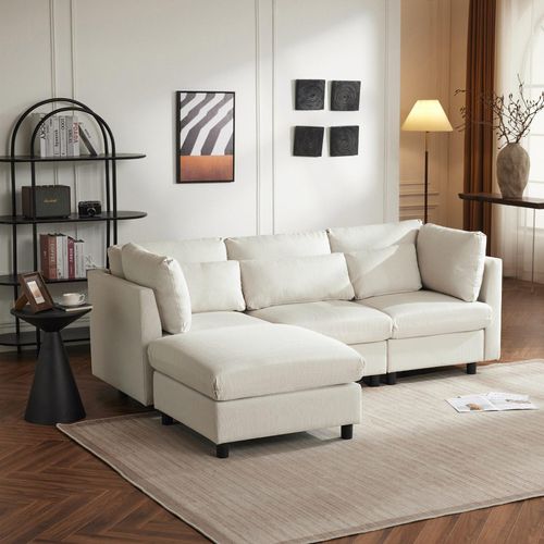 Polstermöbel Sofa 220x83x81 cm L-förmiges Sofa Modernes Design Dreisitzer-Sofa Wohnzimmer Sofa Ecksofa mit Fußhocker Beige