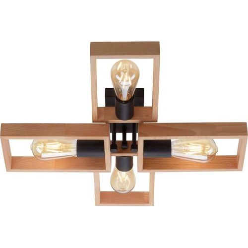 Deckenleuchte, Holz natur, schwarz, 4 Flammig, L 62 cm