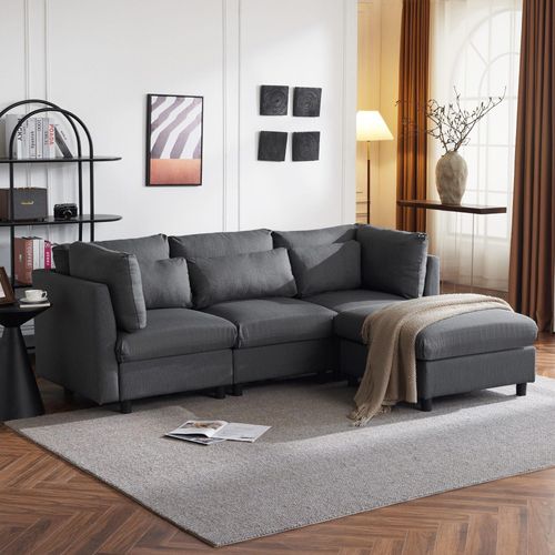 Polstermöbel Sofa 220x83x81 cm Modernes Design Dreisitzer-Sofa Wohnzimmer Sofa Ecksofa mit Fußhocker L-förmiges Ecksofa Grau